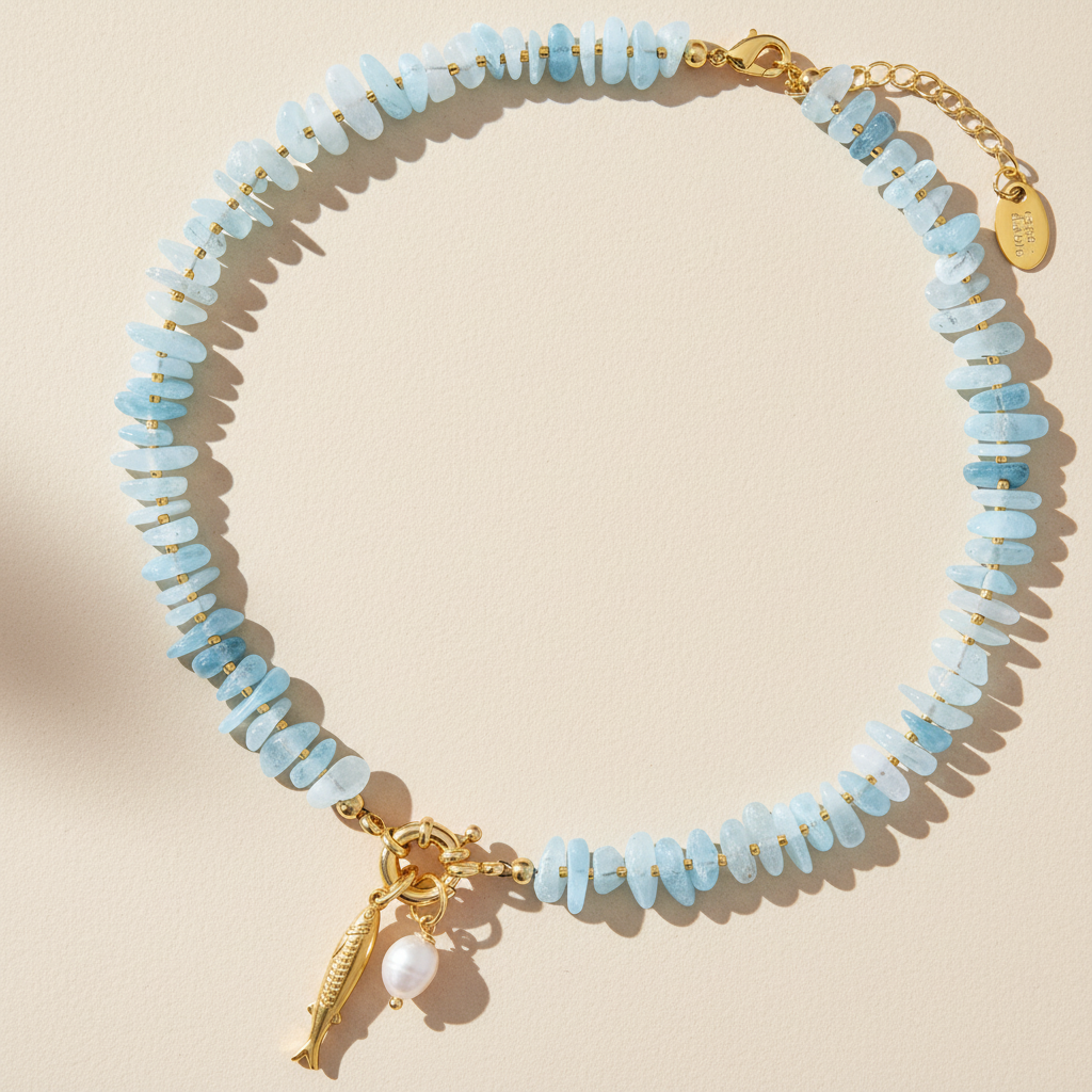 アクアマリンパールチャームネックレス