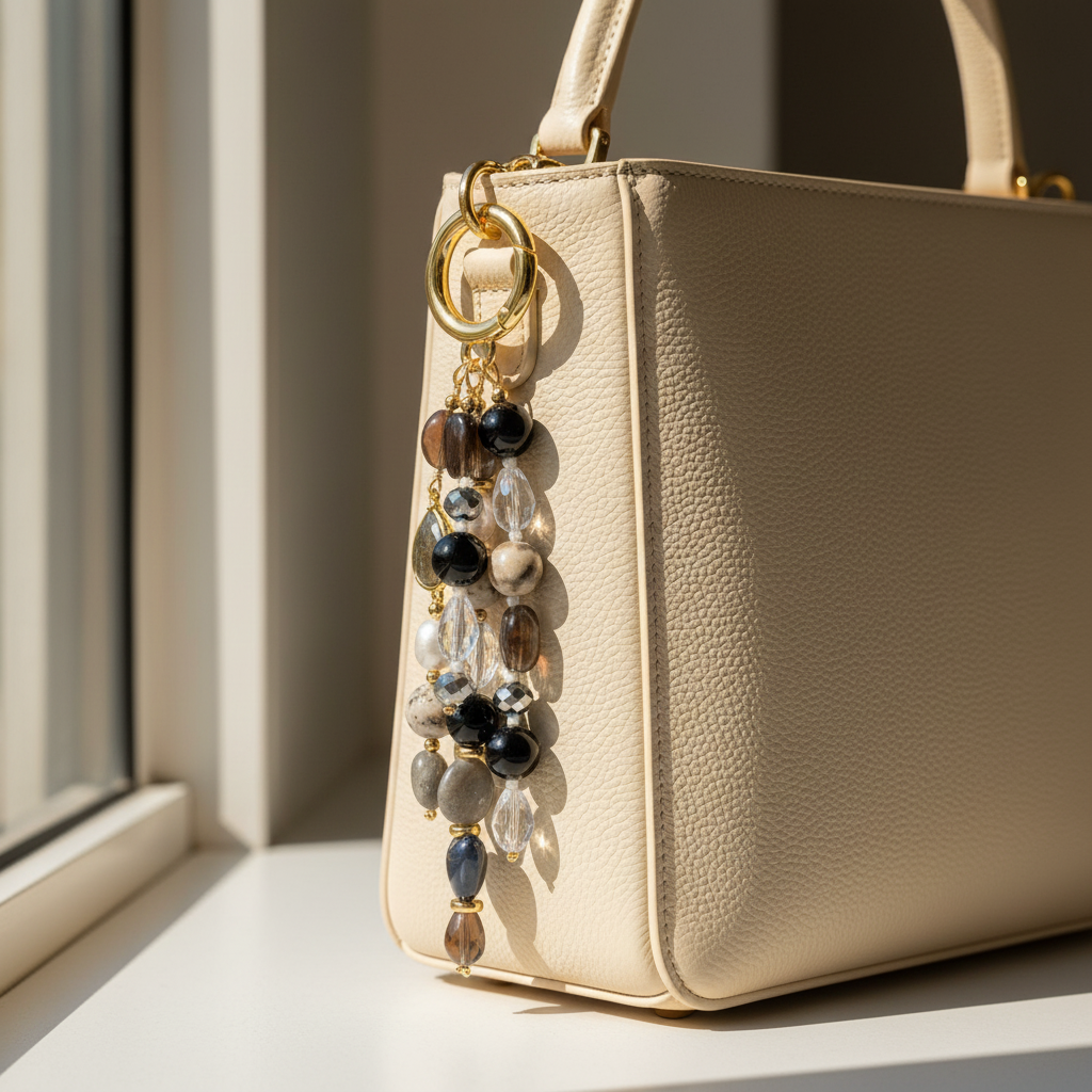 ラブラドライト 黒曜石 ハーモニー バッグチャーム