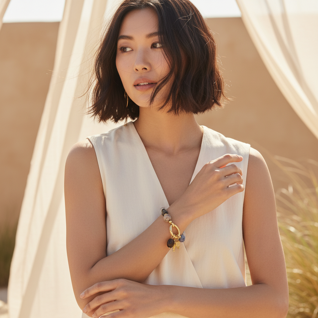 黒曜石のハートチャームブレスレット