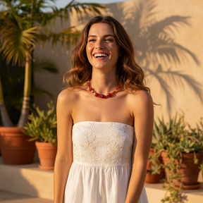 レッドアゲートとパールのハーモニーネックレス