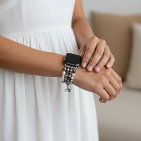 月の贅沢真珠伸縮アップルウォッチバンド