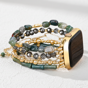 金色の緑豊かな伸縮性のあるApple Watch用腕帯