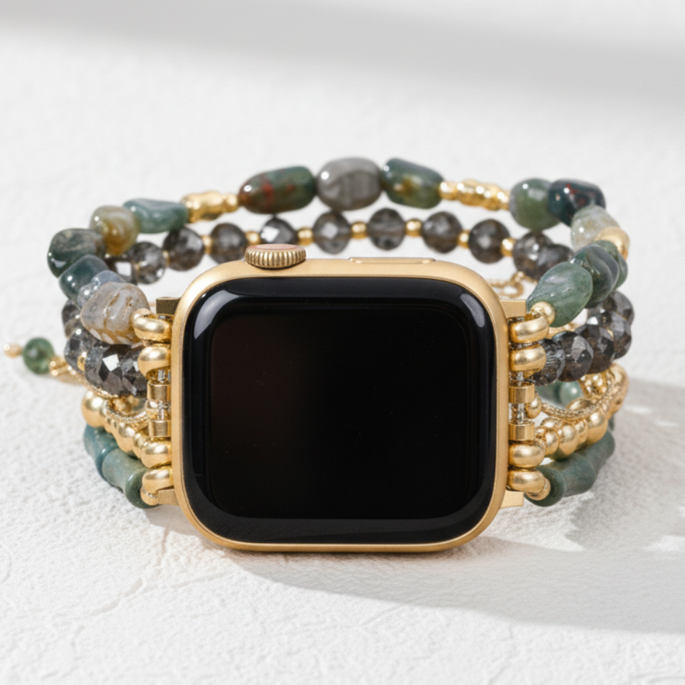 金色の緑豊かな伸縮性のあるApple Watch用腕帯