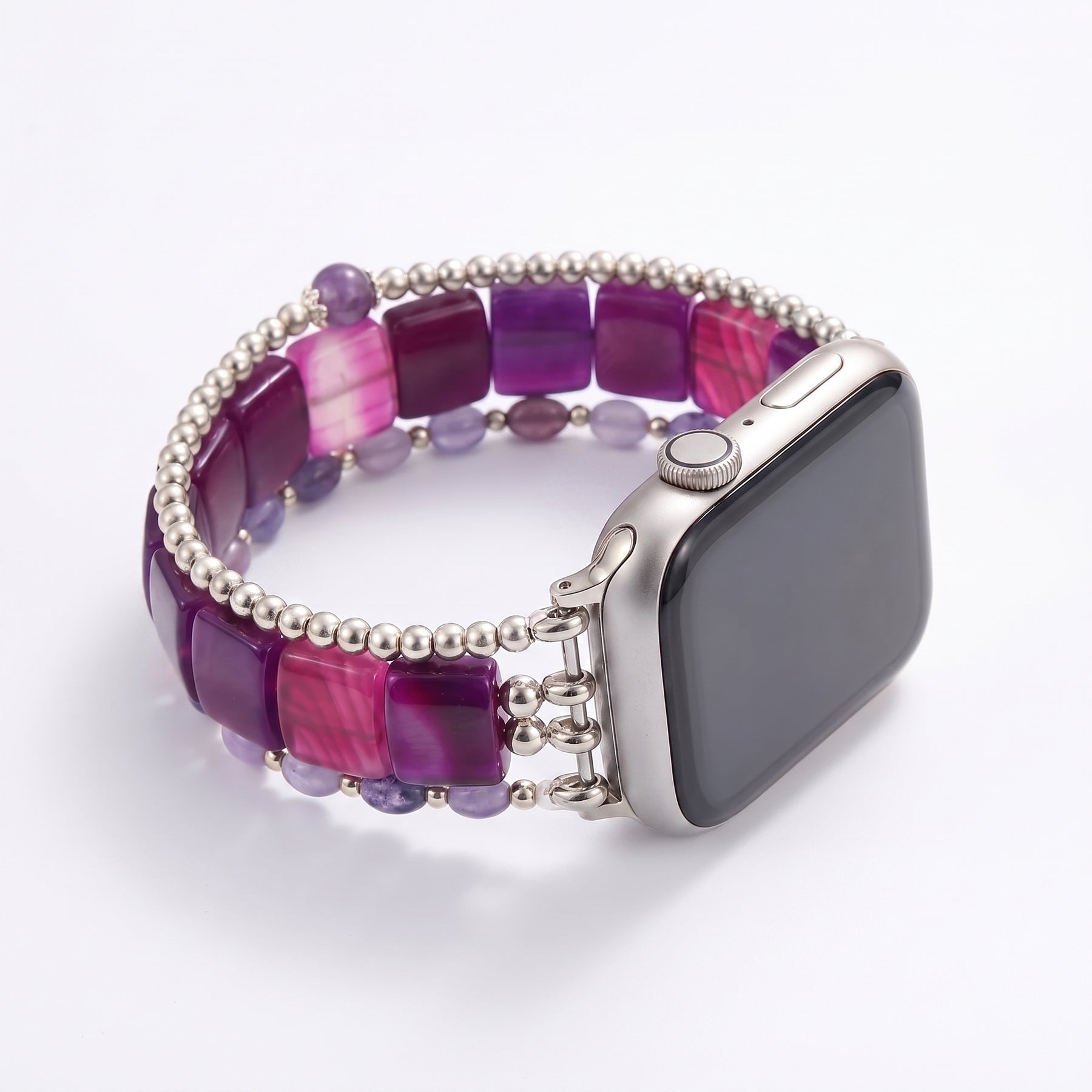 「Fierce Grace」タイガーアイ ストレッチ Apple Watch ストラップ シルバー