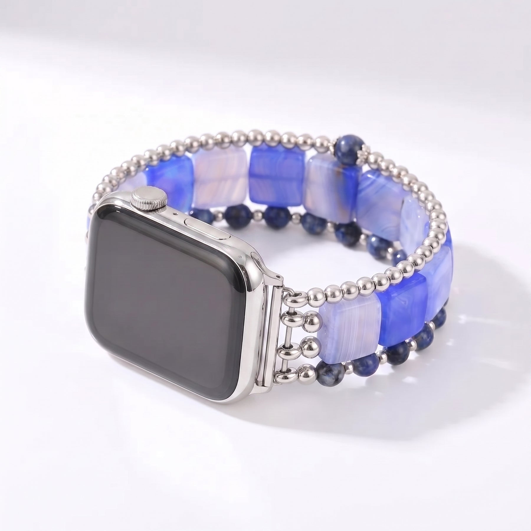 「Fierce Grace」タイガーアイ ストレッチ Apple Watch ストラップ シルバー