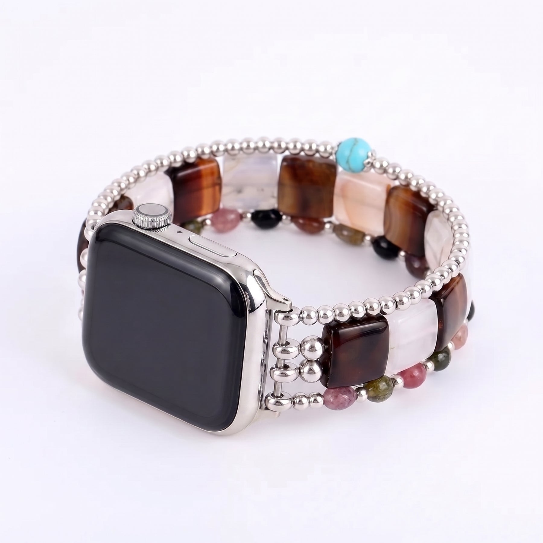 「Fierce Grace」タイガーアイ ストレッチ Apple Watch ストラップ シルバー