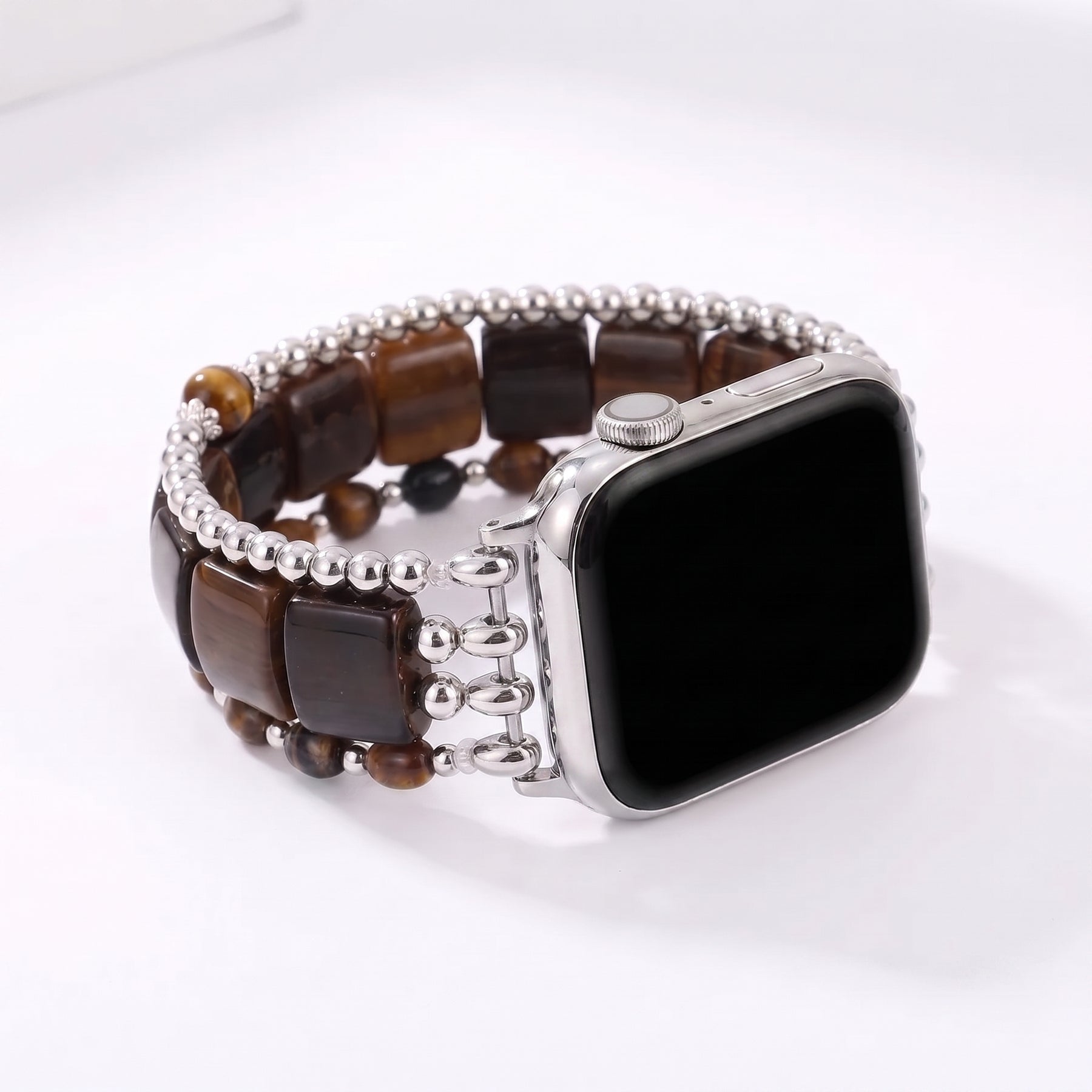 「Fierce Grace」タイガーアイ ストレッチ Apple Watch ストラップ シルバー