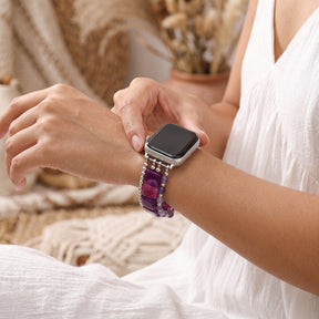「Fierce Grace」タイガーアイ ストレッチ Apple Watch ストラップ シルバー
