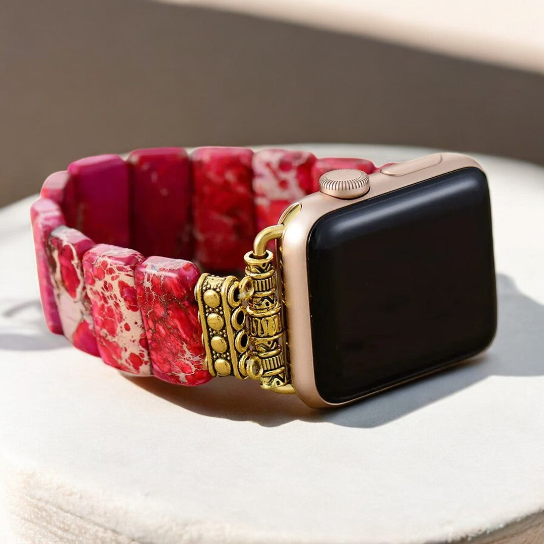 スカーレット・チベタン・ジャスパー・ストレッチ Apple Watch ストラップ