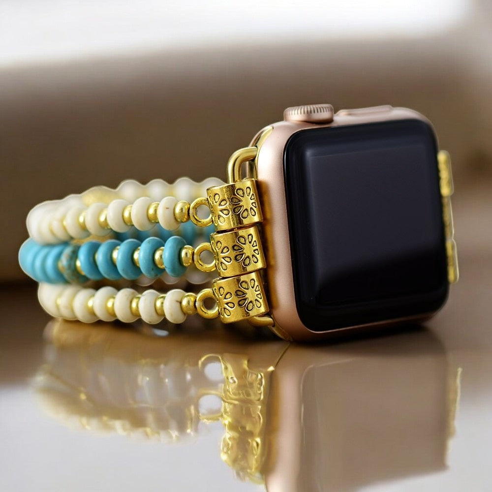 ターコイズハウライトストレッチApple Watchストラップ