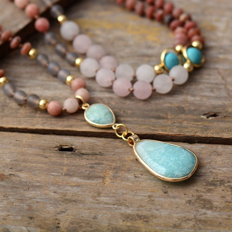 Frosted Turquoise and Amazonite Protection Necklace - Cape Diablo